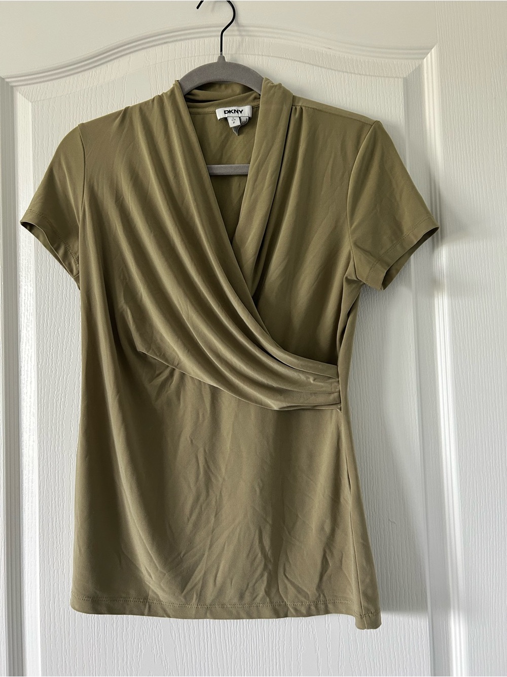 DKNY Olivine Faux-Wrap Short Sleeve Top